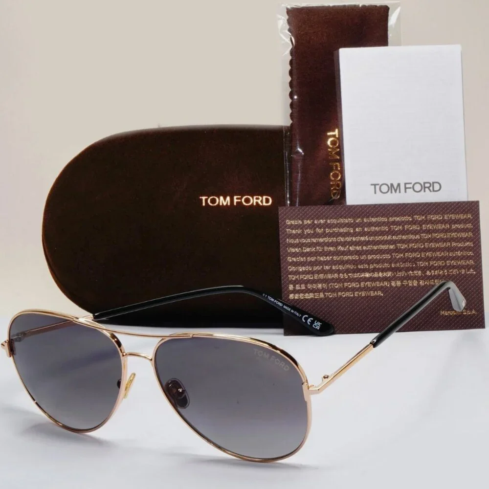 Tom Ford Sunglasses Polarized Gold Pilot Grey 61mm New